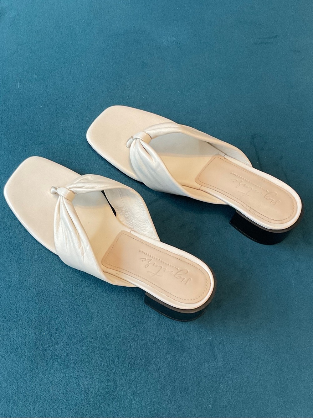 White Slide Sandals with Low Block Heel